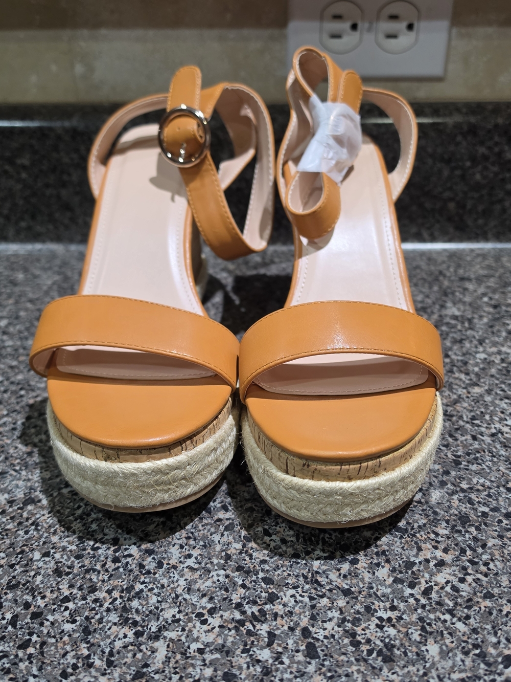 Women's Orange Espadrille Platform Sandals with Ankle Strap